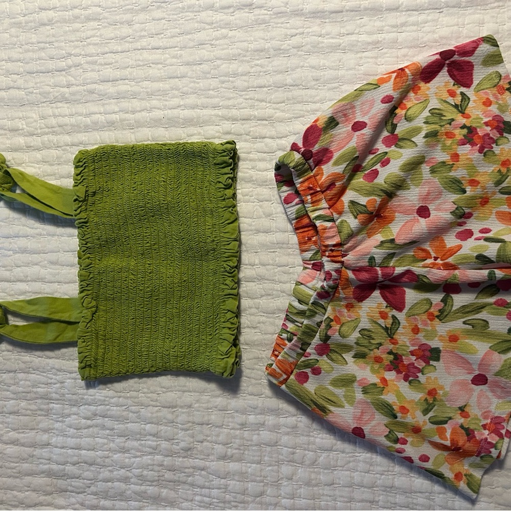 Green Smocked Top and Floral Shorts Set